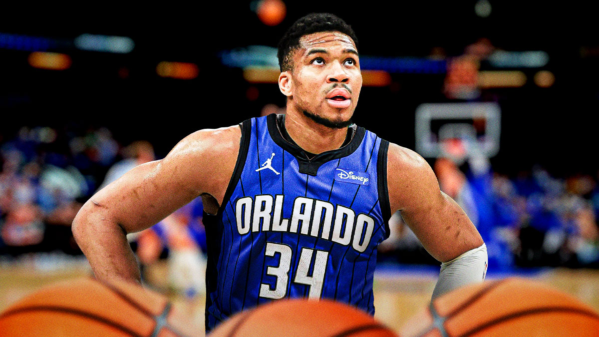 Giannis Antetokounmpo photoshopped in Magics jersey.