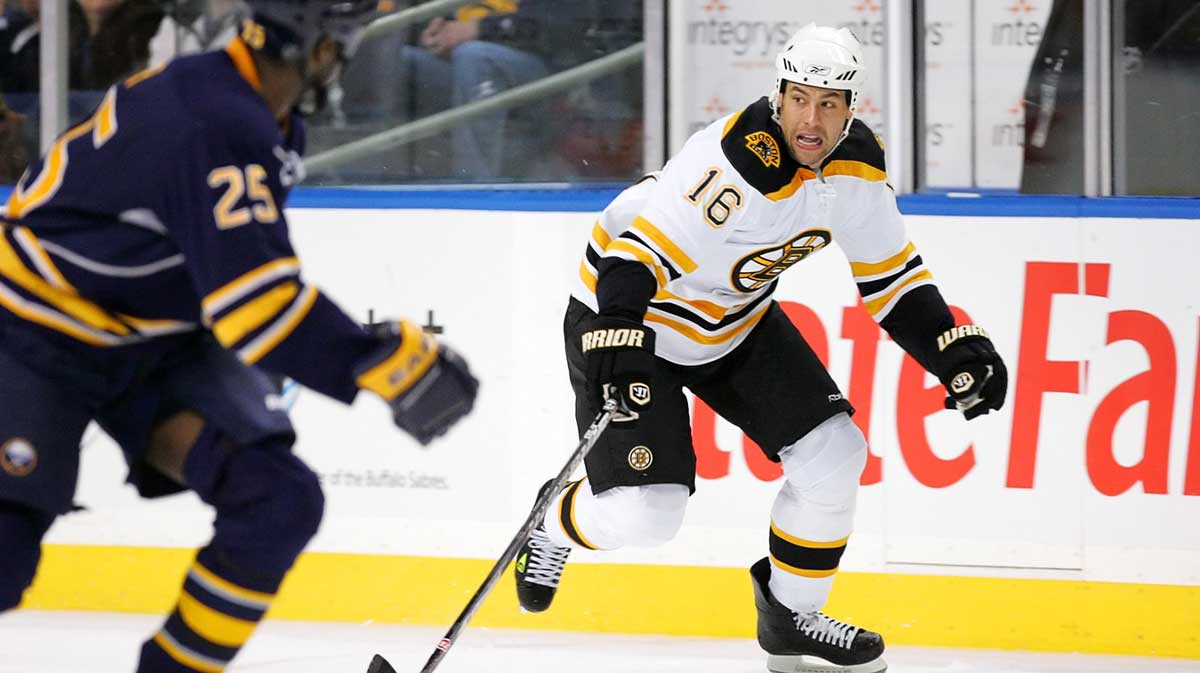 Boston Bruins left wing Marco Sturm (16) against the Buffalo Sabres during game two in the first round of the 2010 Stanley Cup Playoffs at HSBC Arena.