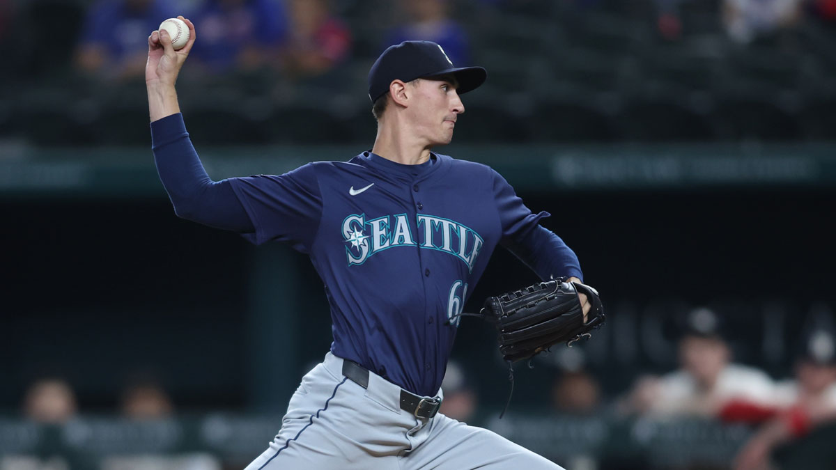 Seattle Mariners pitcher George Kirby (68) pitches against the Texas Rangers in the first inning at Globe Life Field