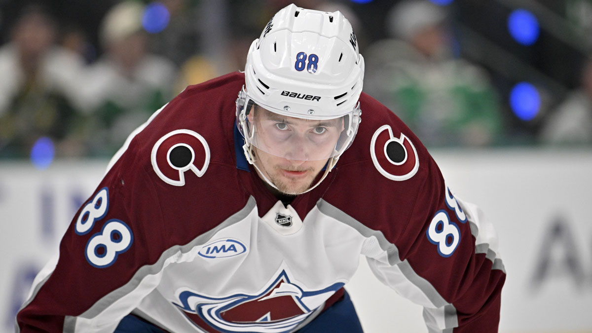 Colorado Avalanche center Martin Necas (88) looks on during the third period against the Dallas Stars in game five of the first round of the 2025 Stanley Cup Playoffs at American Airlines Center