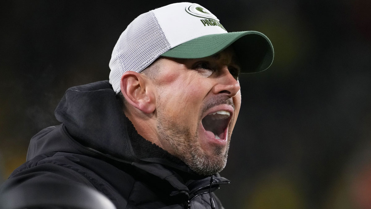 Green Bay Packers head coach Matt LaFleur reacts to a call during the fourth quarter against the Miami Dolphins at Lambeau Field.