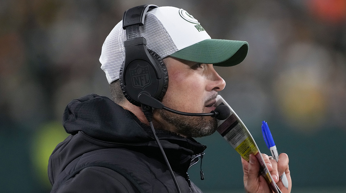Nov 28, 2024; Green Bay, Wisconsin, USA; Green Bay Packers head coach Matt LaFleur during the game against the Miami Dolphins at Lambeau Field. Mandatory Credit: Jeff Hanisch-Imagn Images. LaFleur discusses the Packers pass rushers.