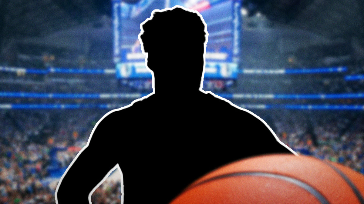 Silhouette of Dallas Mavericks shooting guard Klay Thompson, who debuted a new hairstyle after their Play-In Tournament loss, with American Airlines Arena background.