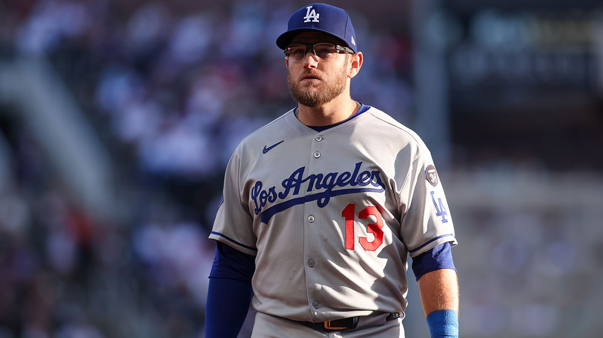 May 4, 2025; Atlanta, Georgia, USA; Los Angeles Dodgers third baseman Max Muncy (13) in action against the Atlanta Braves in the first inning at Truist Park.