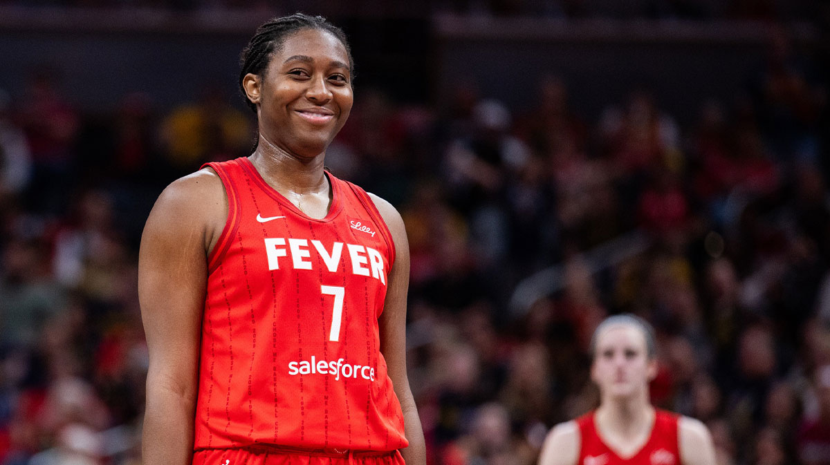 Indiana Fever forward Aliyah Boston (7) in the second half against the Chicago Sky at Gainbridge Fieldhouse.