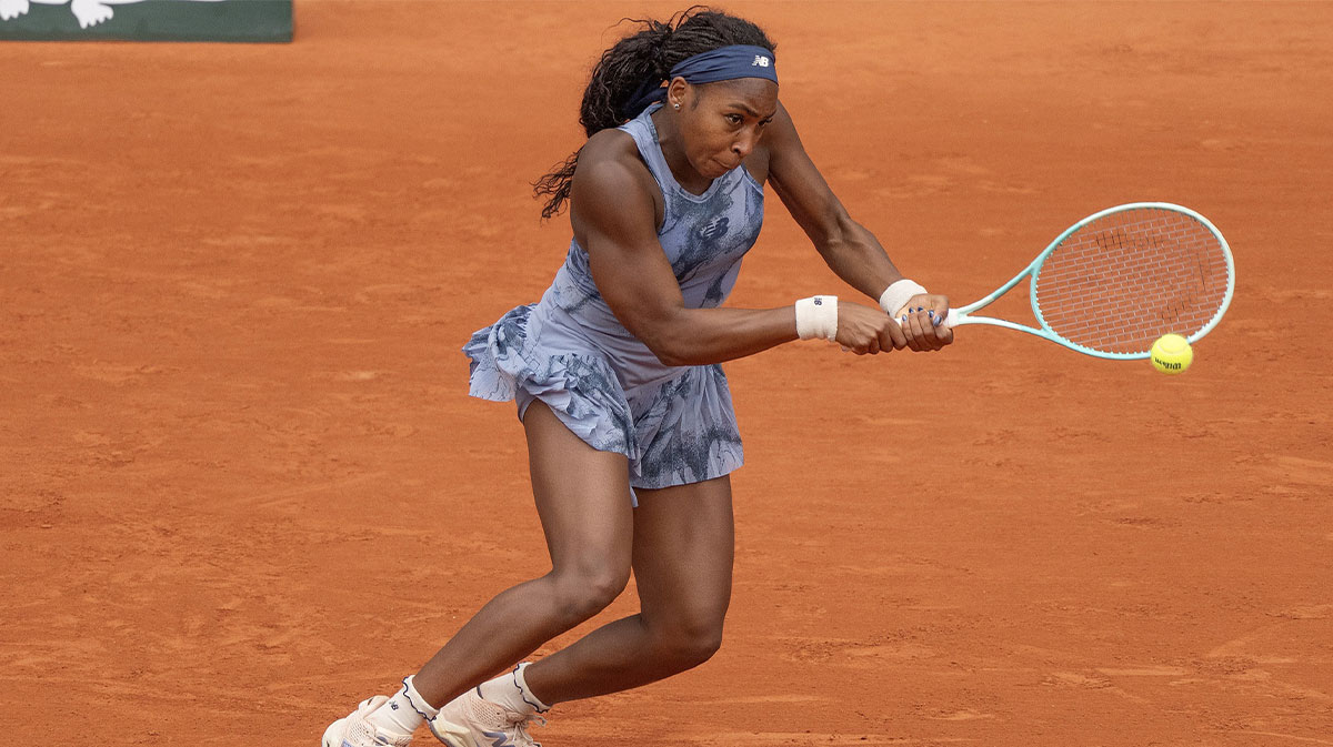 May 27, 2025; Paris, FR; Coco Gauff of the United States returns a shot during her match against Olivia Gadecki of Australia on day three at Roland Garros Stadium. Mandatory Credit: Susan Mullane-Imagn Images
