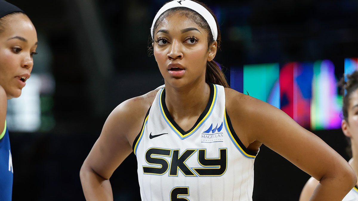 May 6, 2025; Chicago, IL, USA; Chicago Sky forward Angel Reese (5) during the second half of a WNBA pre-season game at Wintrust Arena. Mandatory Credit: Kamil Krzaczynski-Imagn Images