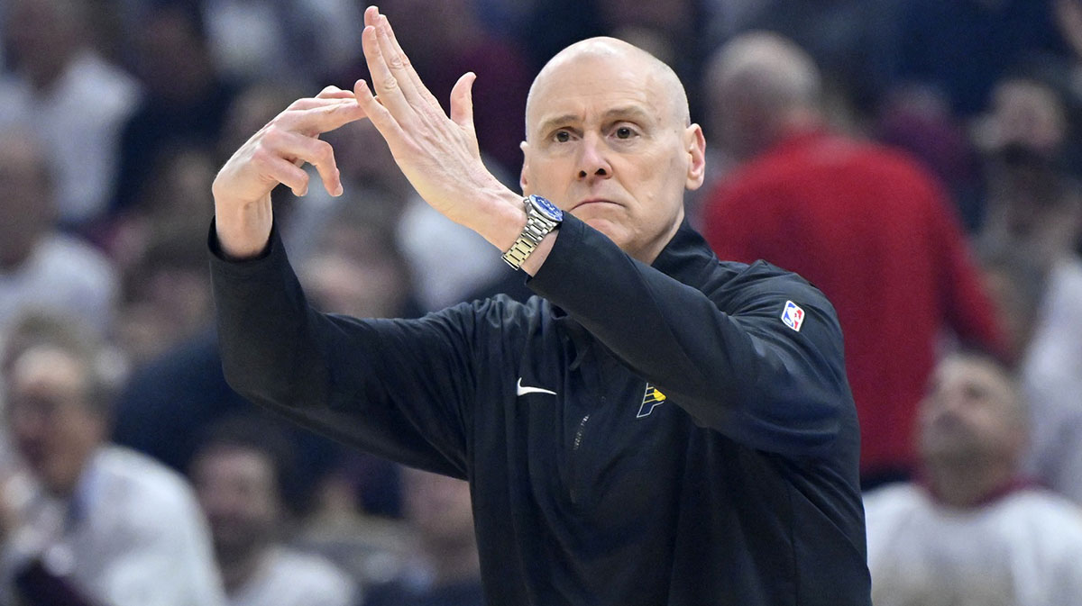 Indiana Pacers head coach Rick Carlisle calls a timeout in the first quarter against the Cleveland Cavaliers during game two of the second round of the 2025 NBA Playoffs at Rocket Arena.