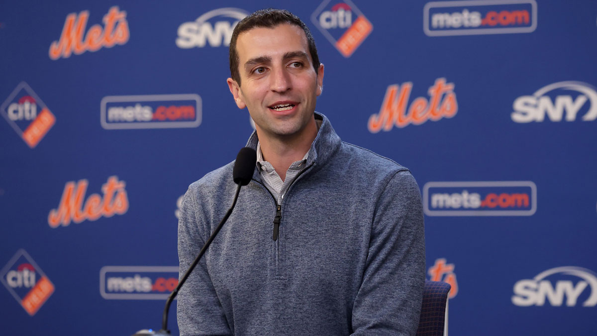 New York Mets president of baseball operations David Stearns speaks to the media about the MLB trade deadline before a game against the Minnesota Twins at Citi Field.