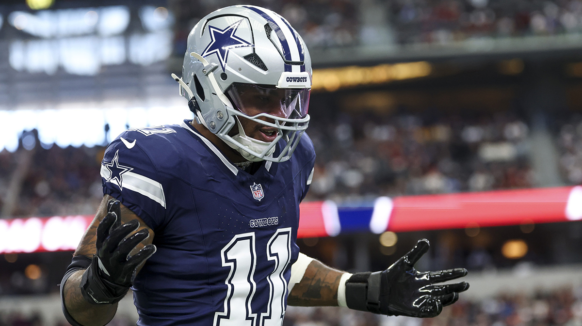 Jan 5, 2025; Arlington, Texas, USA; Dallas Cowboys linebacker Micah Parsons (11) celebrates after a sack during the first quarter against the Washington Commanders at AT&T Stadium.