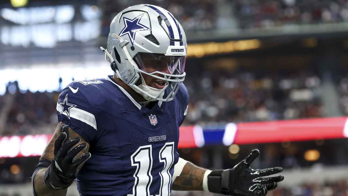 Jan 5, 2025; Arlington, Texas, USA; Dallas Cowboys linebacker Micah Parsons (11) celebrates after a sack during the first quarter against the Washington Commanders at AT&T Stadium. Mandatory Credit: Kevin Jairaj-Imagn Images