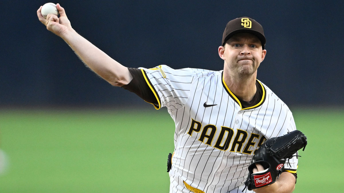 San Diego Padres starting pitcher Michael King (34) delivers during the first inning against the Los Angeles Angels at Petco Park.