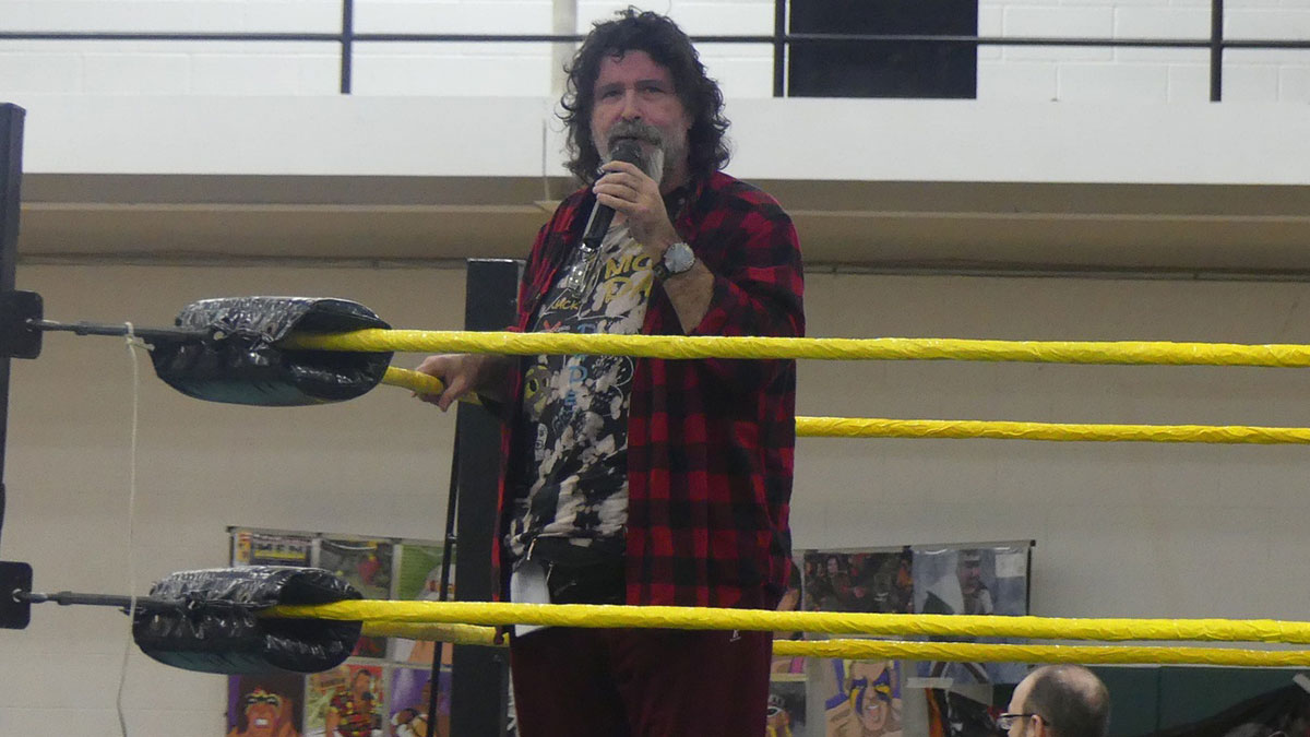 While in the ring Mick Foley answered questions from fans and told stories about his career.