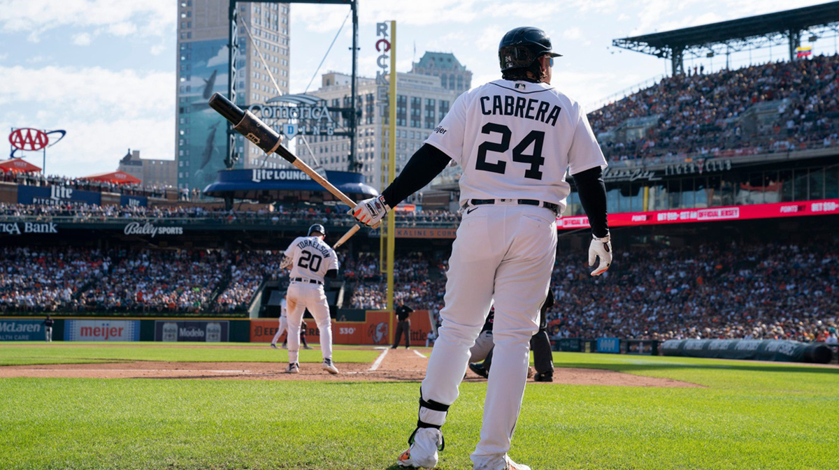 Miguel Cabrera prepares to bat in his final game as a Detroit Tiger against the Cleveland Guardians at Comerica Park in Detroit, Sunday, Oct. 1, 2023.Mandi Wright / USA TODAY NETWORK