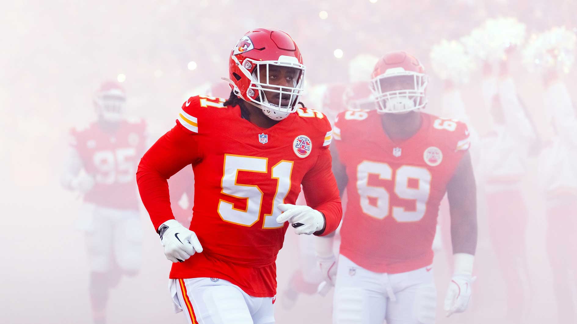 Kansas City Chiefs defensive end Mike Danna (51) against the Buffalo Bills in the AFC Championship game at GEHA Field at Arrowhead Stadium.