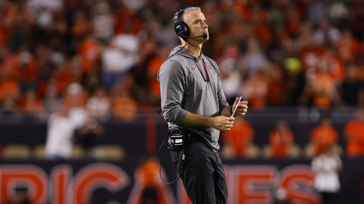 Florida State Seminoles head coach Mike Norvell looks on from field against the Miami Hurricanes during the fourth quarter at Hard Rock Stadium.