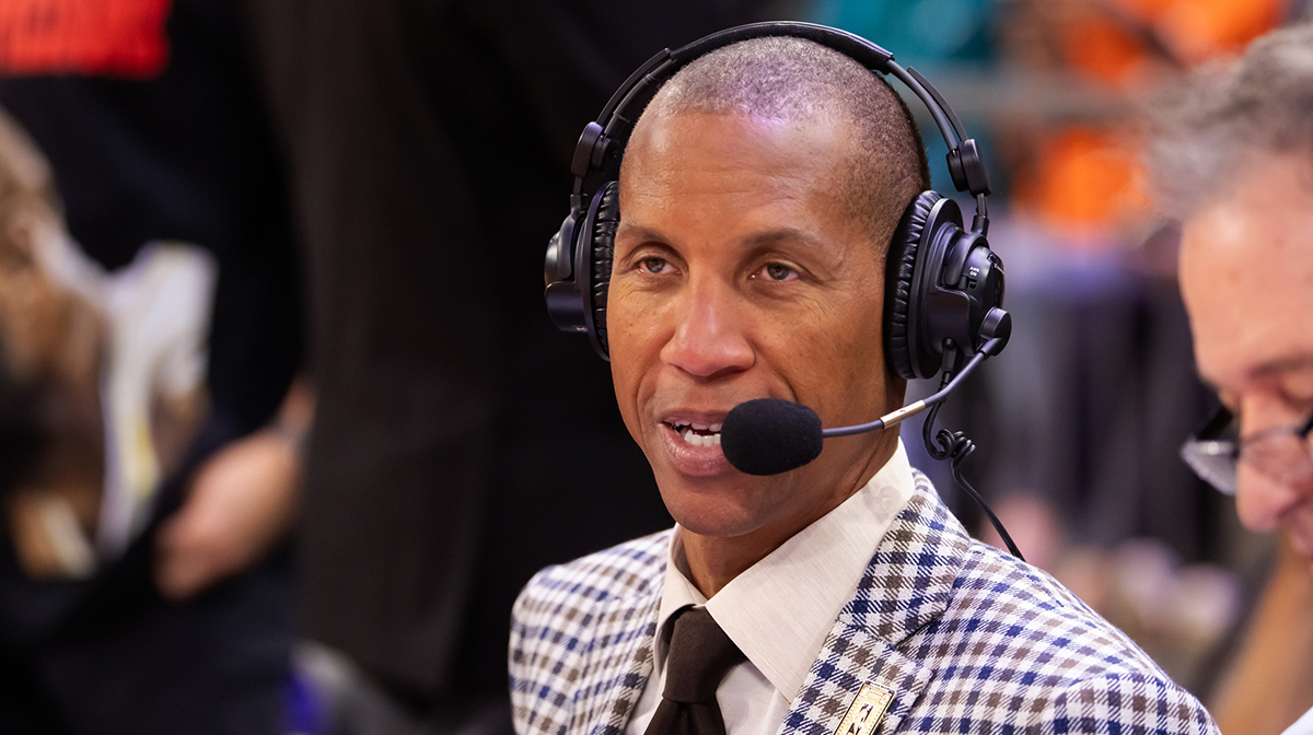 NBA on TNT television analyst Reggie Miller during the Los Angeles Lakers against the Phoenix Suns during an NBA Cup game at Footprint Center.