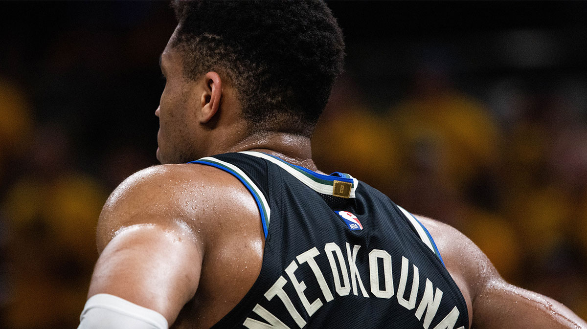 Milwaukee Bucks forward Giannis Antetokounmpo (34) during game five of the first round for the 2024 NBA Playoffs against the Indiana Pacers at Gainbridge Fieldhouse.