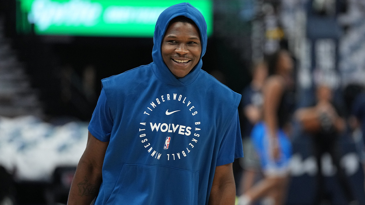Minnesota Timberwolves guard Anthony Edwards (5) practices before the game against the Oklahoma City Thunder game four of the western conference finals for the 2025 NBA Playoffs at Target Center.