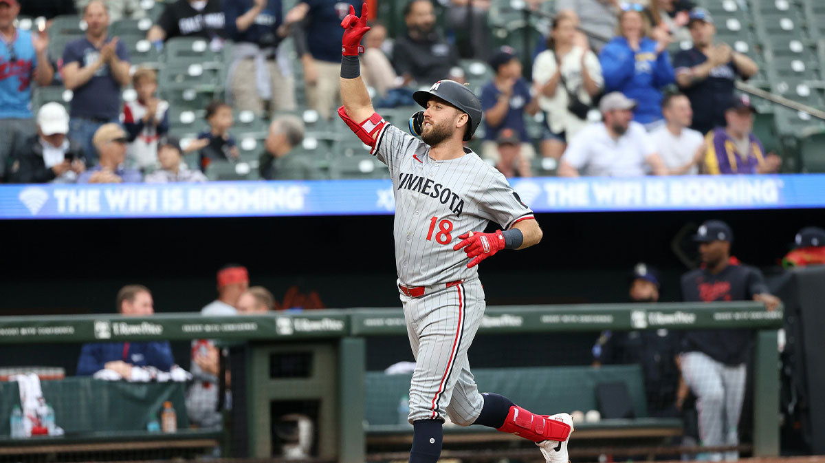 Minnesota Twins second baseman Kody Clemens (18) celebrates after hitting a home run during the eighth inning against the Baltimore Orioles at Oriole Park at Camden Yards.
