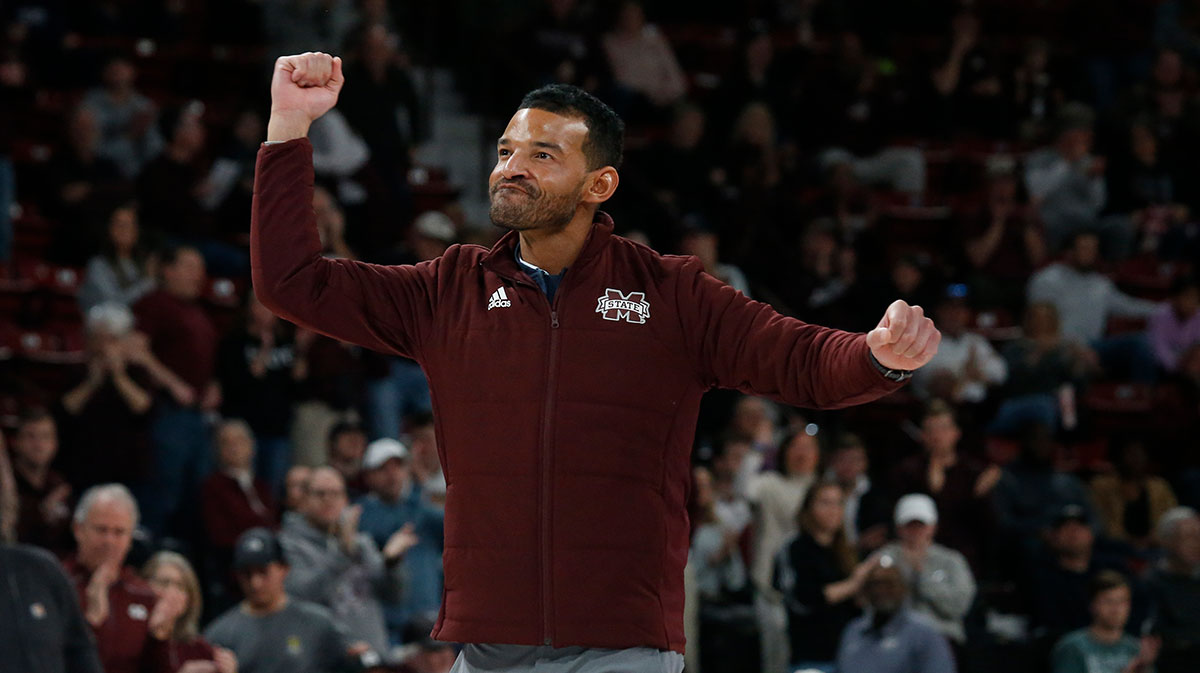 Mississippi State Bulldogs athletic director Zac Selmon is introduces during a timeout during the first half against the TCU Horned Frogs at Humphrey Coliseum.