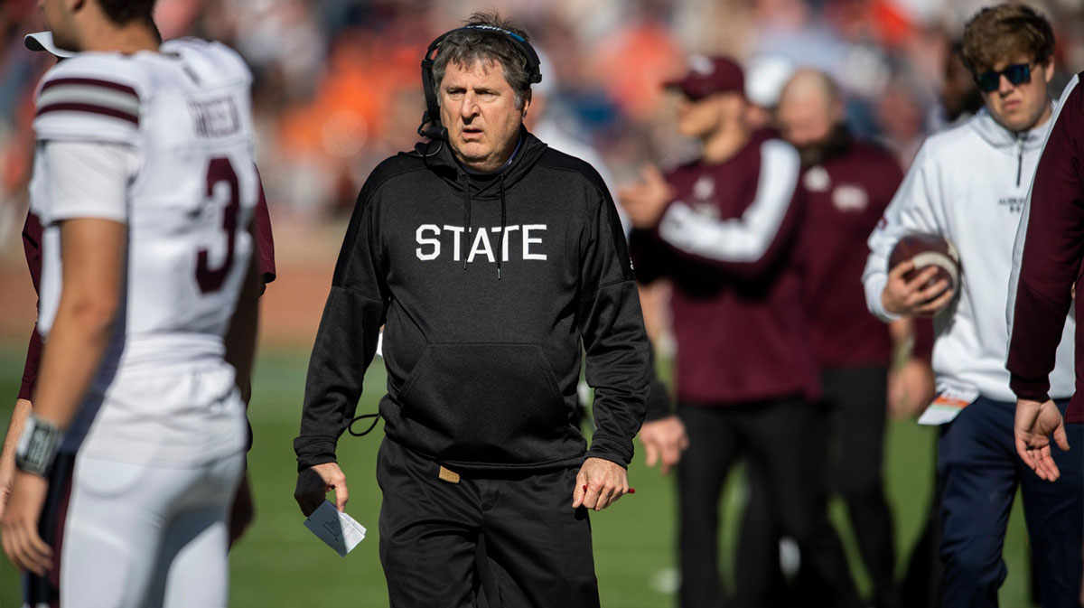 Mississippi State coach Mike Leach walks on the sideline before one of his team's games with the Bulldogs. Mandatory Credit: © Jake Crandall / USA TODAY NETWORK via Imagn Images