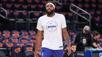 New York Knicks center Mitchell Robinson (23) warms up prior to game three of the second round for the 2025 NBA Playoffs against the Boston Celtics at Madison Square Garden.