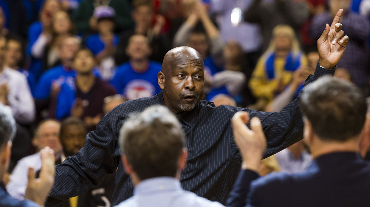 The former NBA player, Moses Malone, is presented before the Home opening of Philadelphia 76ers against the Denver Nuggets at Wachovia Center. The Sixers beat the Nuggets 84-75.