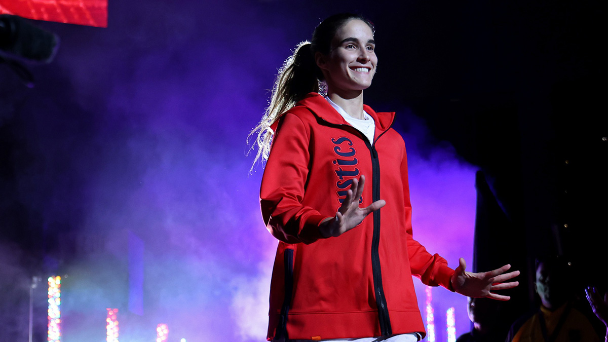 Washington Mystics guard Sonia Citron (22) is introduced prior to the game against the Atlanta Dream at CareFirst Arena.