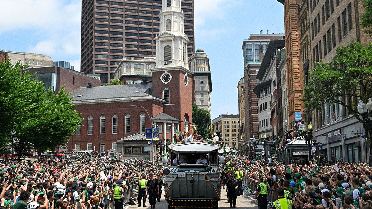 A general view of the 2024 NBA Boston Celtics Championship parade in Boston.