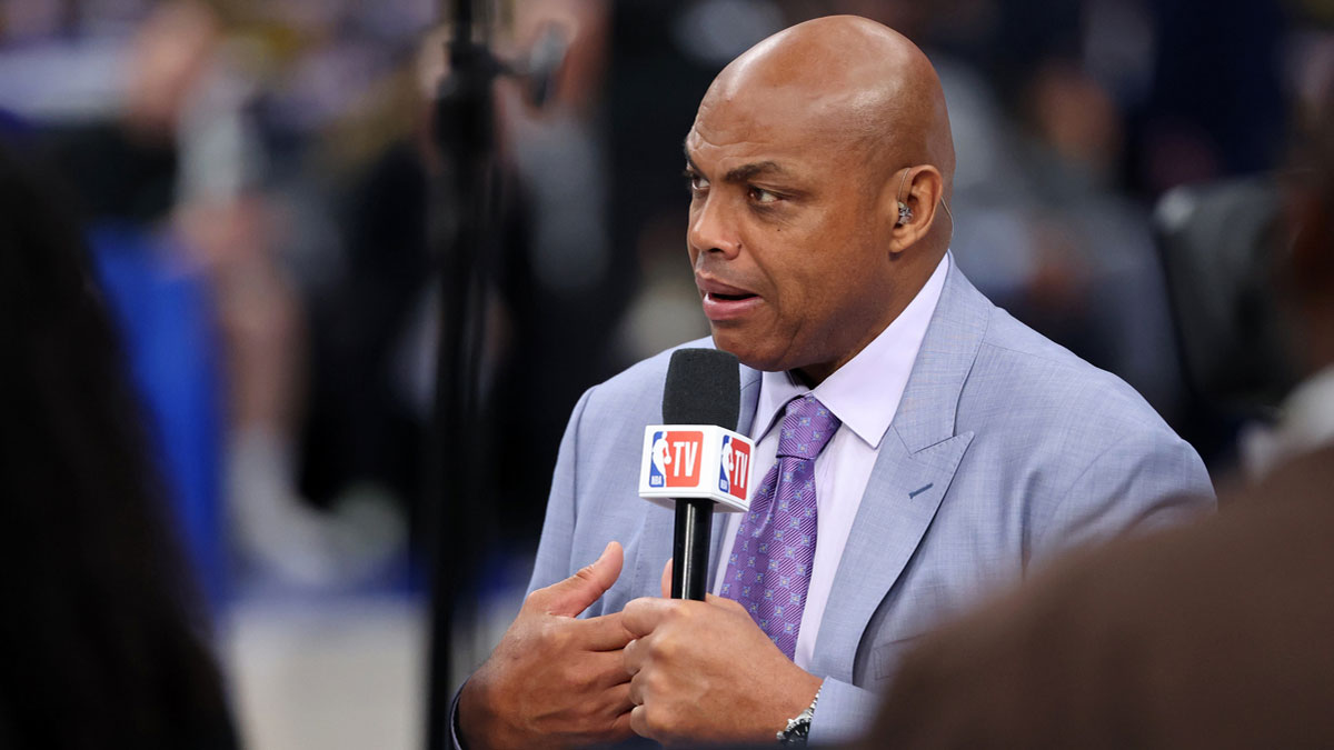 NBA TV analyst Charles Barkley talks on set before game three of the 2024 NBA Finals between the Boston Celtics and the Dallas Mavericks at American Airlines Center.