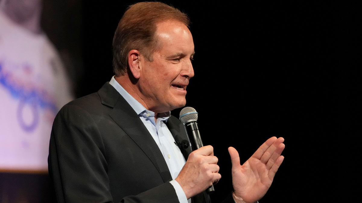 Broadcaster Jim Nantz introduces players Monday, Feb. 24, 2025, during the “Night of Champions” at the Murat Theatre at the Old National Centre.