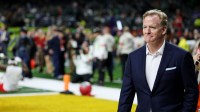 NFL commissioner Roger Goodell looks on before Super Bowl LIX between the Philadelphia Eagles and the Kansas City Chiefs at Caesars Superdome.