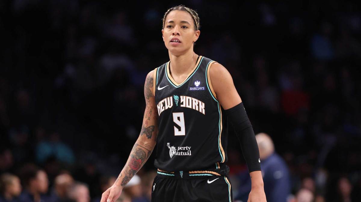 New York Liberty guard Natasha Cloud (9) at Barclays Center.