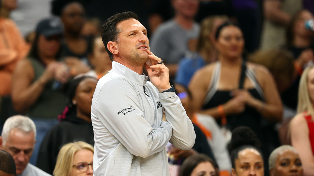 Phoenix Mercury head coach Nate Tibbetts against the Golden State Valkyries during a preseason game at PHX Arena.