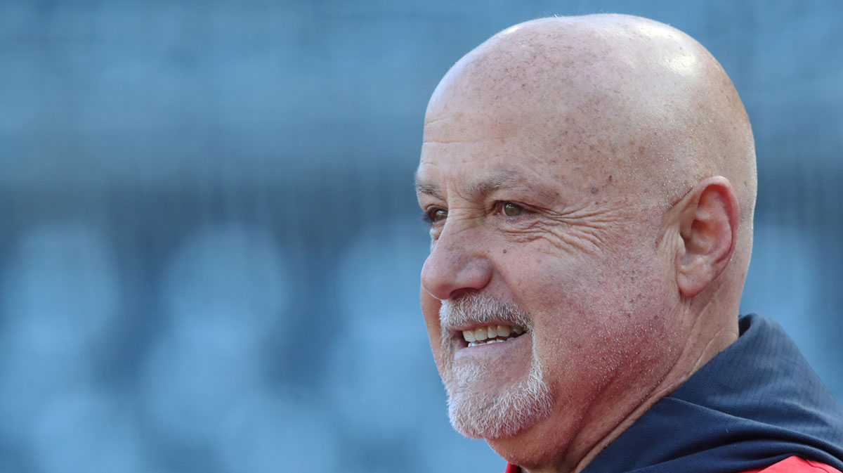 Washington Nationals general manager Mike Rizzo observes batting practice before the game against the Pittsburgh Pirates at PNC Park.