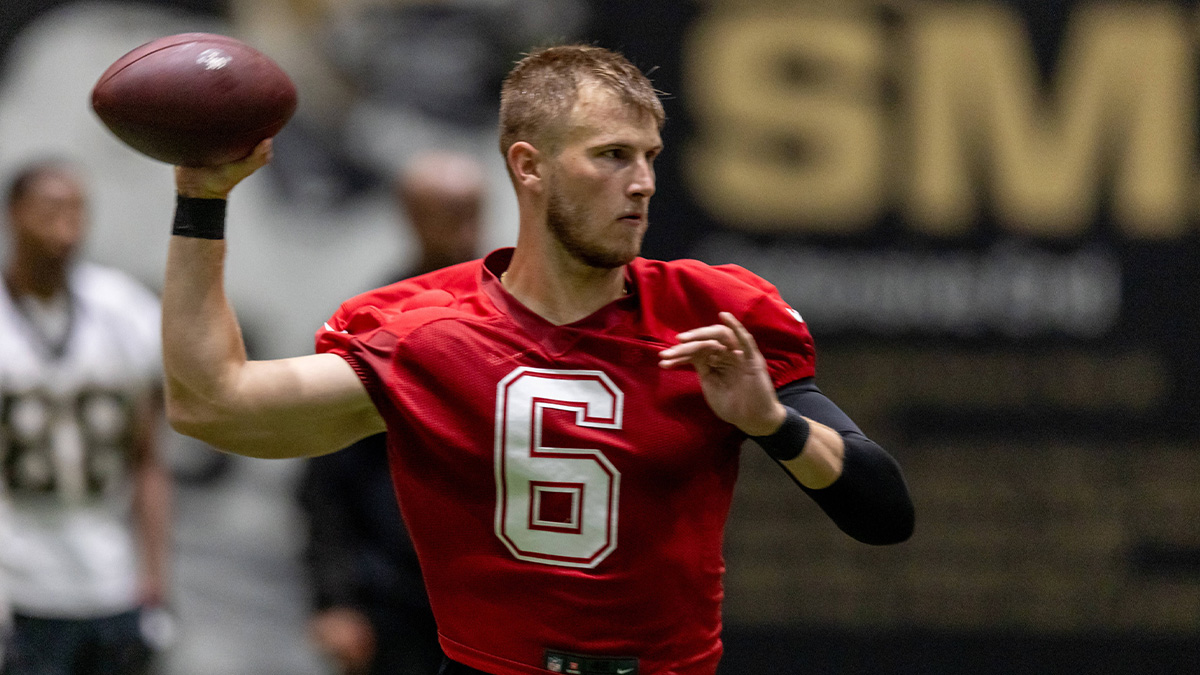 Saints’ Tyler Shough reacts to QB1 opportunity after Derek Carr retires