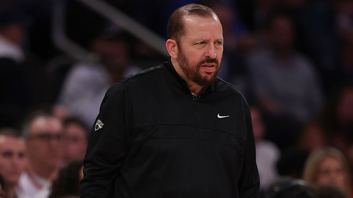 New York Knicks head coach Tom Thibodeau looks on in the third quarter against the Indiana Pacers during game one of the eastern conference finals for the 2025 NBA Playoffs at Madison Square Garden.