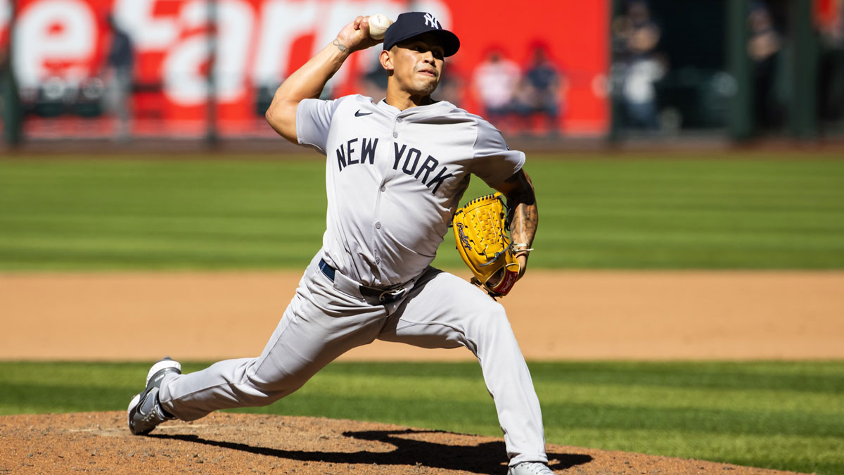 New York Yankees pitcher Jonathan Loaisiga against the Arizona Diamondbacks at Chase Field.
