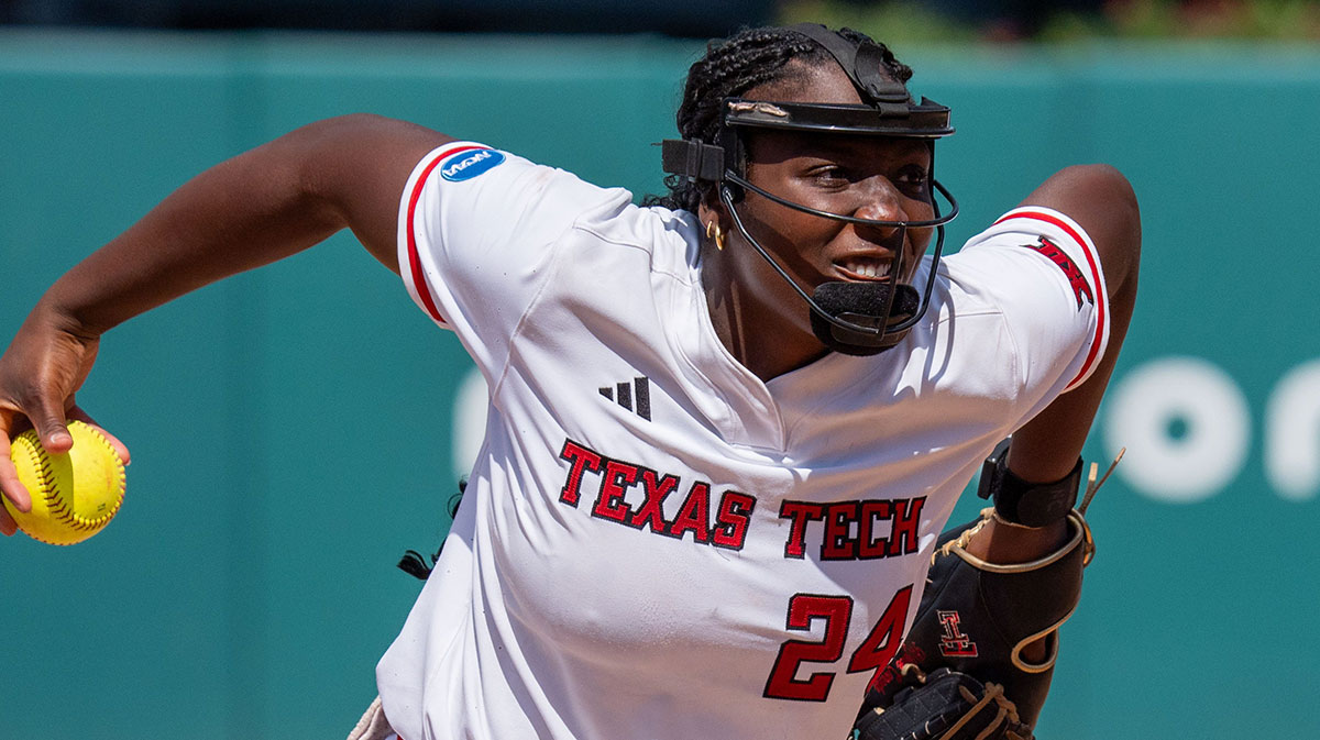 Texas Tech Red Raiders pitcher NiJaree Canady (24) winds up to pitch. The Texas Tech Red Raiders defeated the Florida State Seminoles 2-1 in the NCAA WCWS Super Regionals