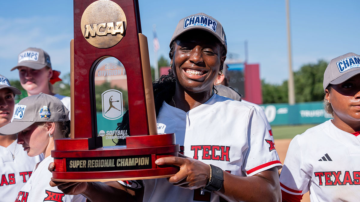 Texas Tech Red Raiders pitcher NiJaree Canady (24) celebrates her team’s 2-1 victory over the Florida State Seminoles in the NCAA WCWS Super Regionals on Friday, May 23, 2025.