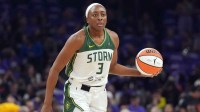 Seattle Storm forward Nneka Ogwumike (3) dribbles against the Phoenix Mercury during the first half at Footprint Center.