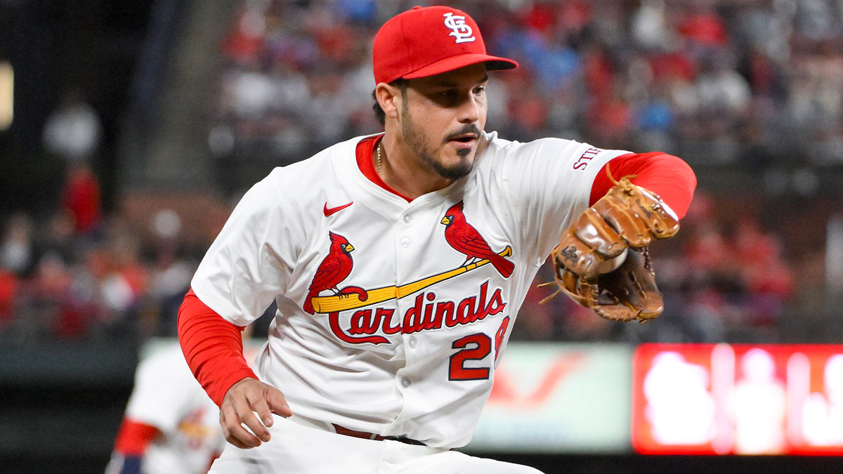 St. Louis Cardinals third baseman Nolan Arenado (28) fields a ground ball against the Pittsburgh Pirates during the sixth inning at Busch Stadium.