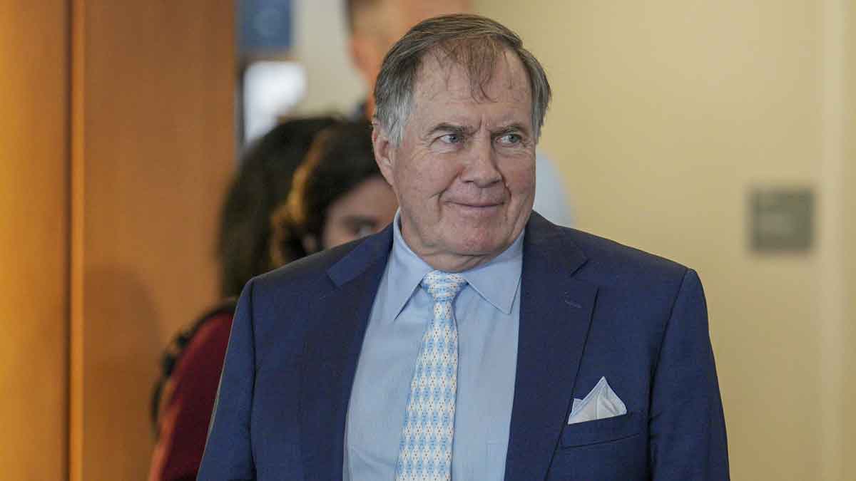 North Carolina Tar Heels new head coach Bill Belichick walks to his seat for the announcement of his hiring at Loudermilk Center for Excellence.