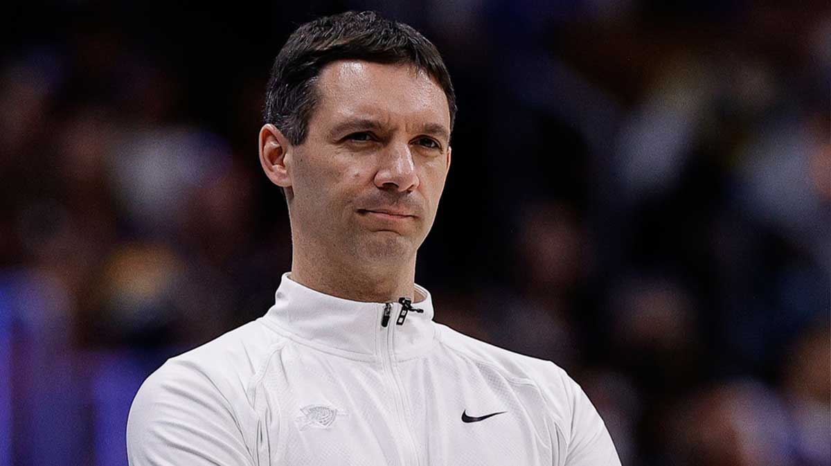 Oklahoma City Thunder head coach Mark Daigneault in the third quarter against the Denver Nuggets during game four of the second round of the 2025 NBA Playoffs at Ball Arena.