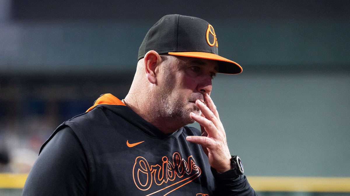 Baltimore Orioles manager Brandon Hyde reacts against the Arizona Diamondbacks at Chase Field.