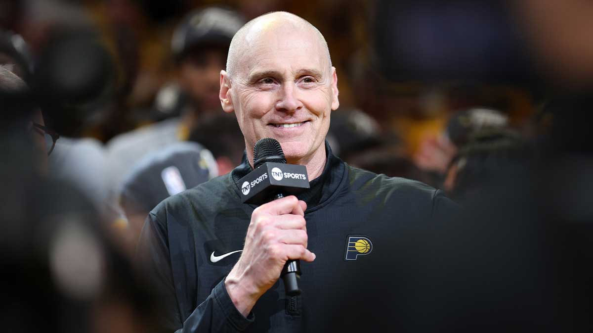 Pacers head coach Rick Carlisle speaks after game six of the eastern conference finals against the New York Knicks for the 2025 NBA Playoffs at Gainbridge Fieldhouse