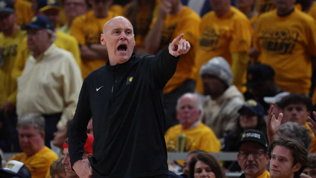 Indiana Pacers head coach Rick Carlisle shouts during the second quarter against the New York Knicks during game three of the eastern conference finals for the 2025 NBA Playoffs at Gainbridge Fieldhouse.
