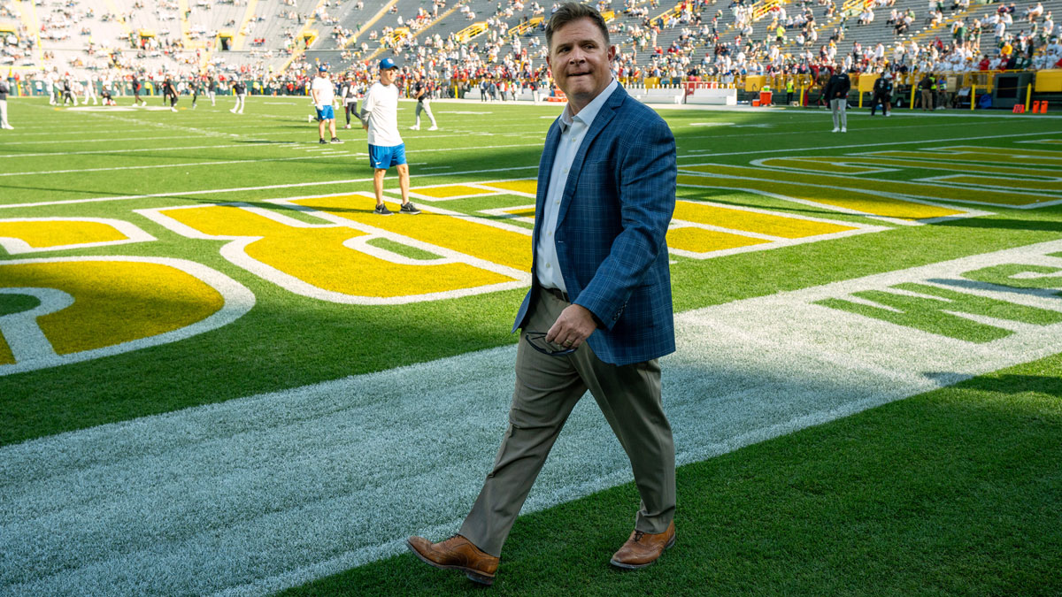 Green Bay Packers general manager Brian Gutekunst is shown before their game against the Houston Texans Sunday, October 20, 2024 at Lambeau Field in Green Bay, Wisconsin.