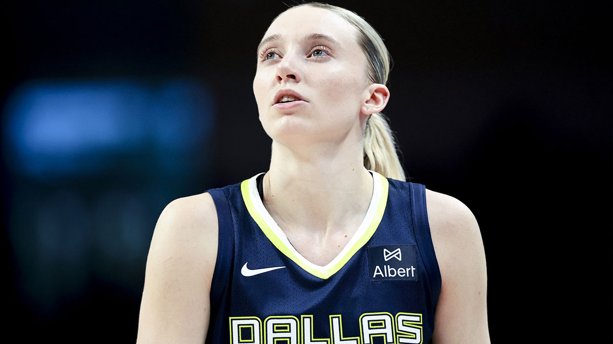 Dallas Wings guard Paige Bueckers (5) reacts during the second half against the Minnesota Lynx at College Park Center.